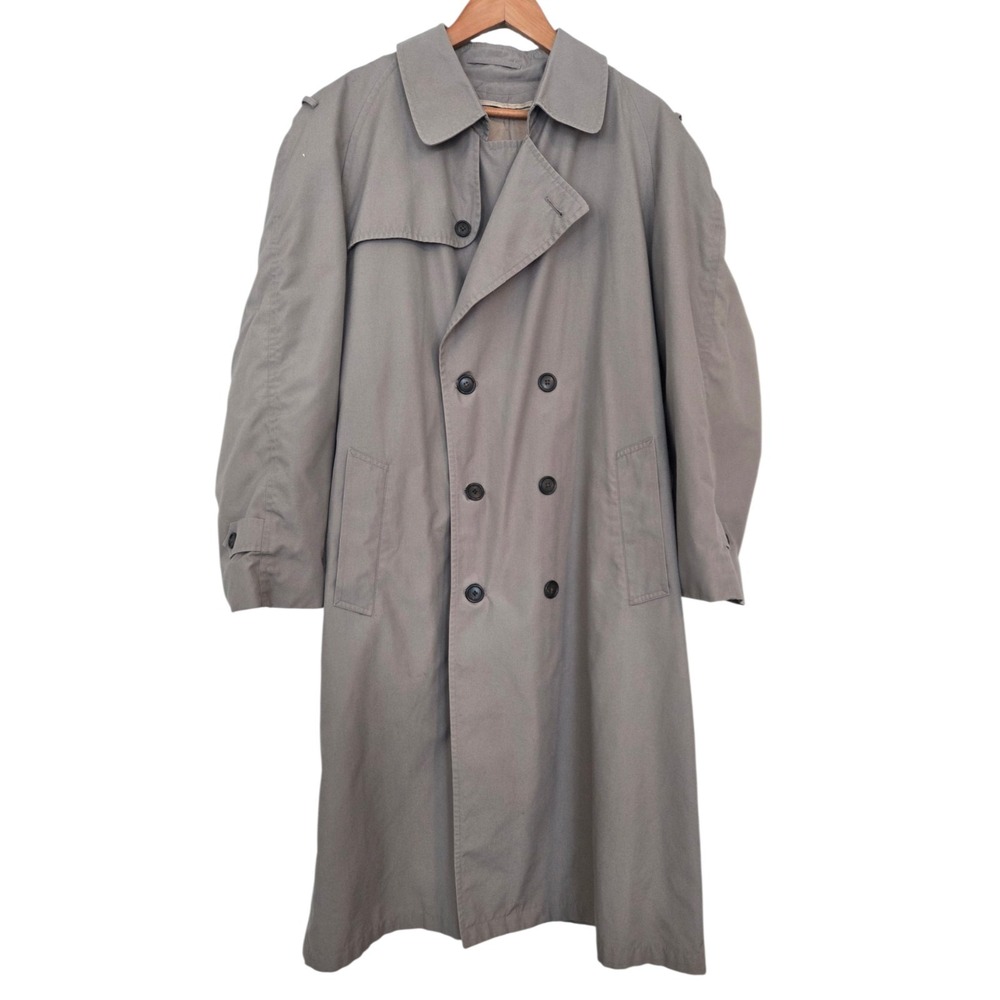 Austin Reed Vintage Overcoat Trench Coat Double Breasted Wool Zip Out Lining 43R